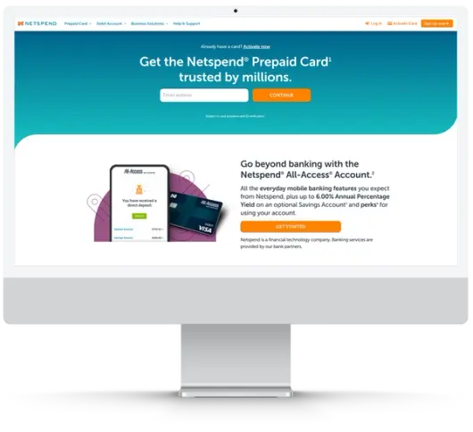 Netspend homepage redesign displayed on an iMac