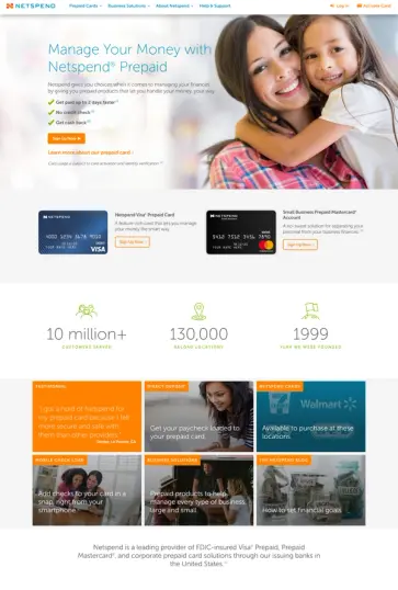 Netspend homepage before the redesign