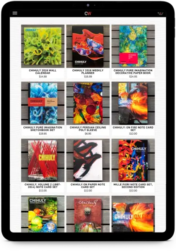 Chihuly merchandise listing webpage on iPad