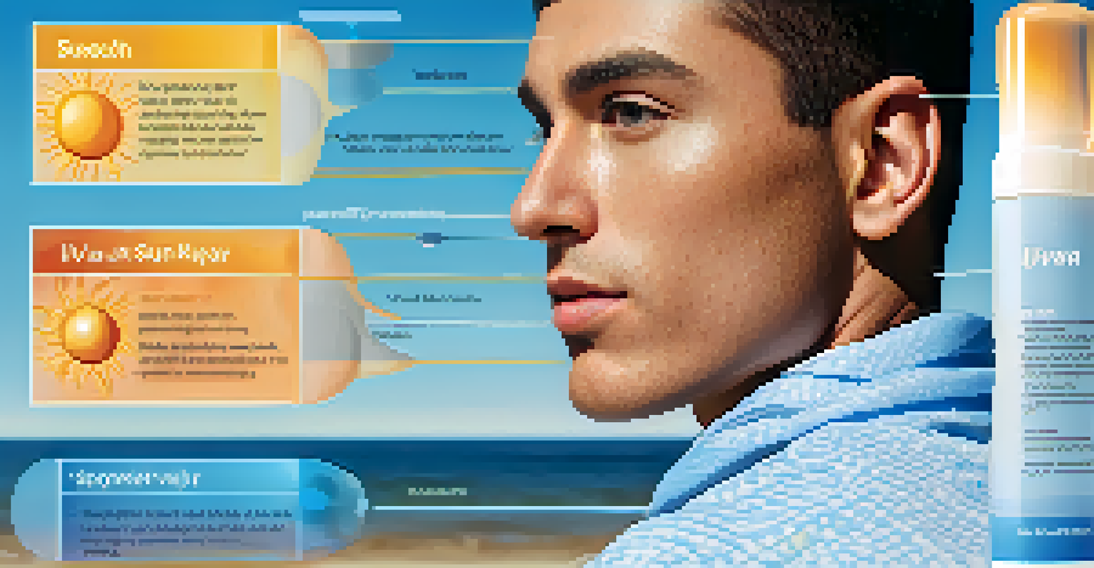 An infographic illustrating the impact of UV rays on men's skin and tips for sun protection.