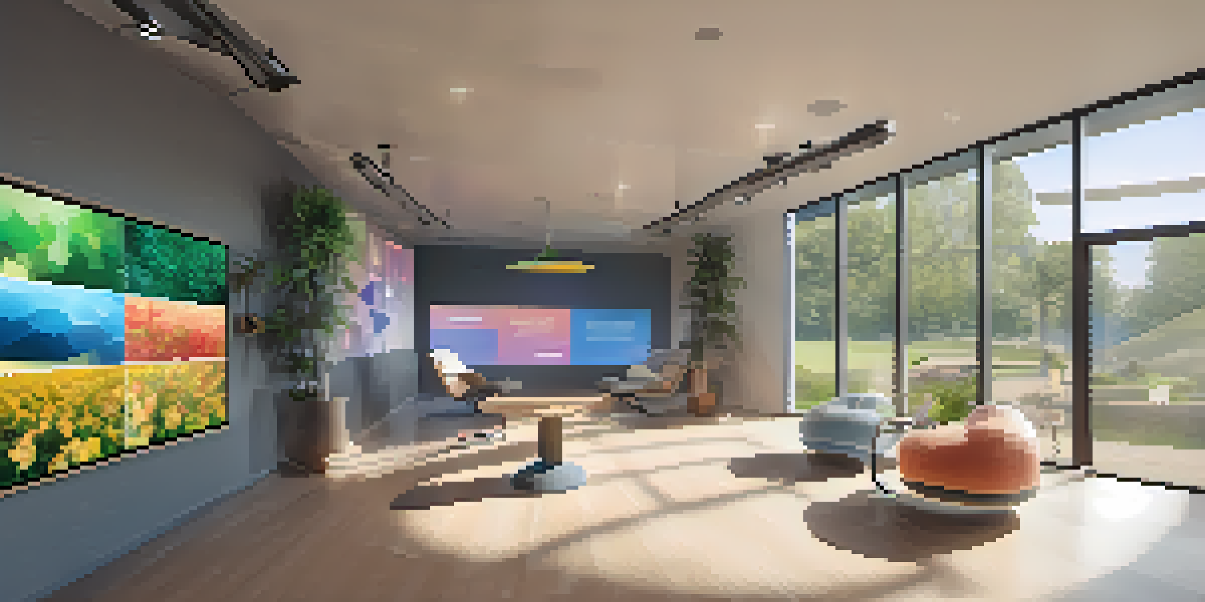 A rehabilitation therapy room with a patient using a VR headset, interacting with a virtual park environment, and various rehabilitation equipment around.