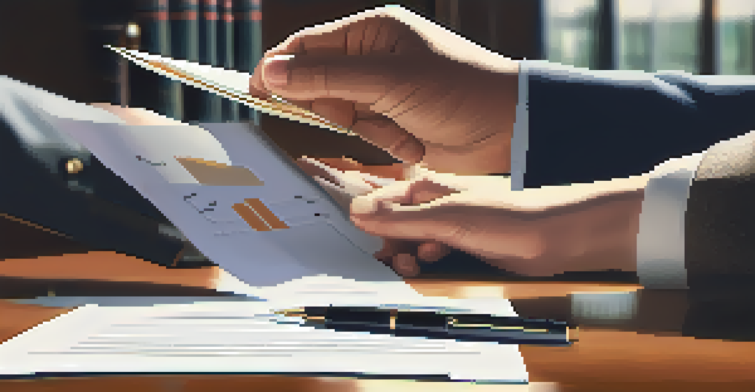 A close-up of hands exchanging a document, symbolizing the concept of delegation in a professional setting.