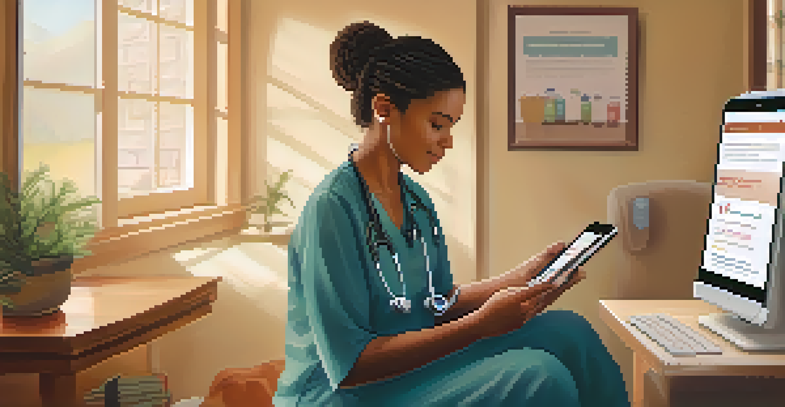 A patient accessing health information on a mobile device in a cozy home environment, illustrating patient engagement in healthcare.