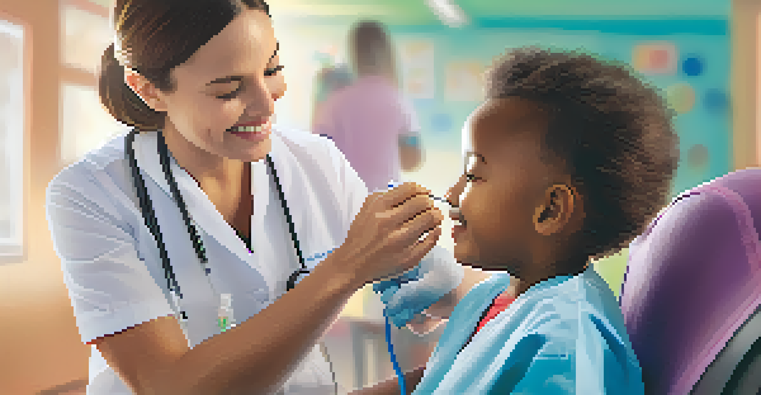 A healthcare professional giving a vaccination to a smiling child in a friendly setting.
