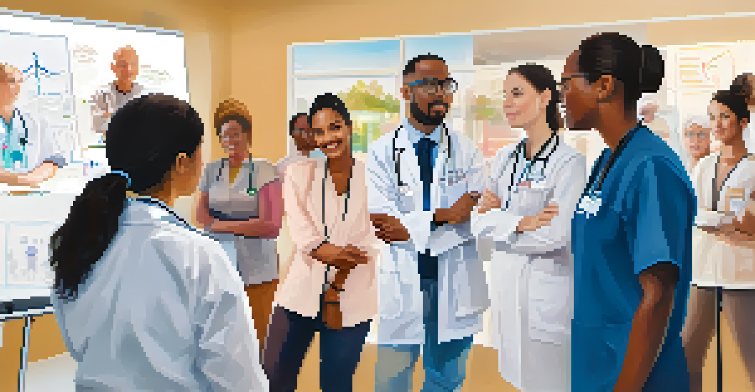 Healthcare providers actively participating in an empathy training workshop, practicing role-playing scenarios.