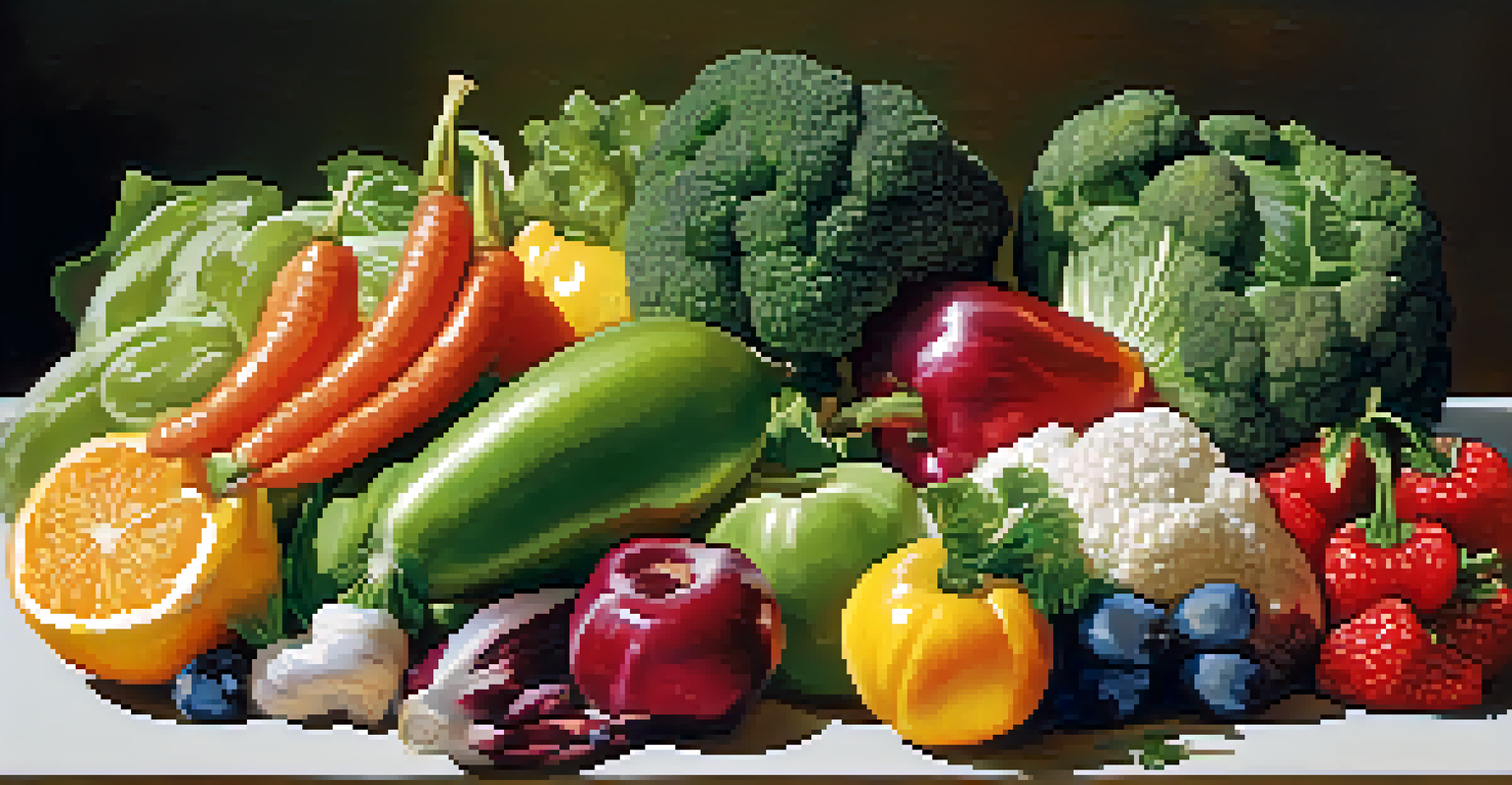 A colorful plate filled with fresh fruits and vegetables, showcasing nutritious foods that support oral health.