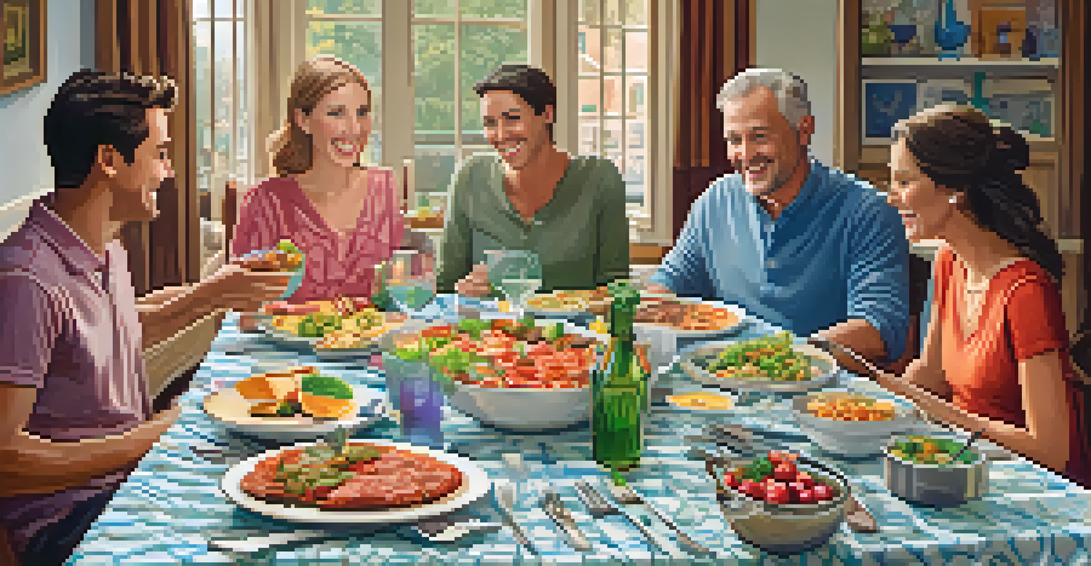 A group of friends enjoying a meal together at a beautifully set table without any electronic devices.