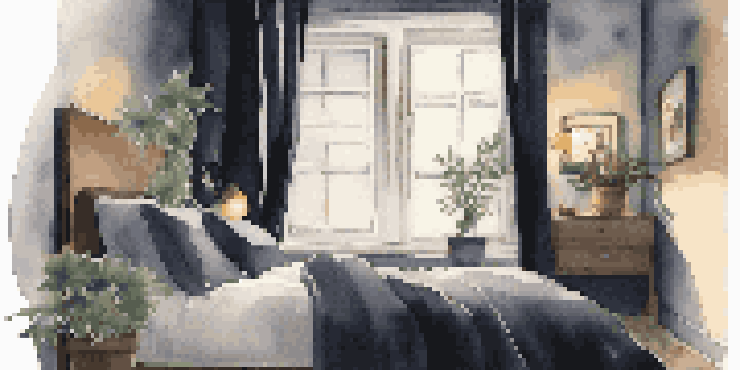 A cozy bedroom with a bed, blackout curtains, and soft lighting, creating a peaceful sleep environment.
