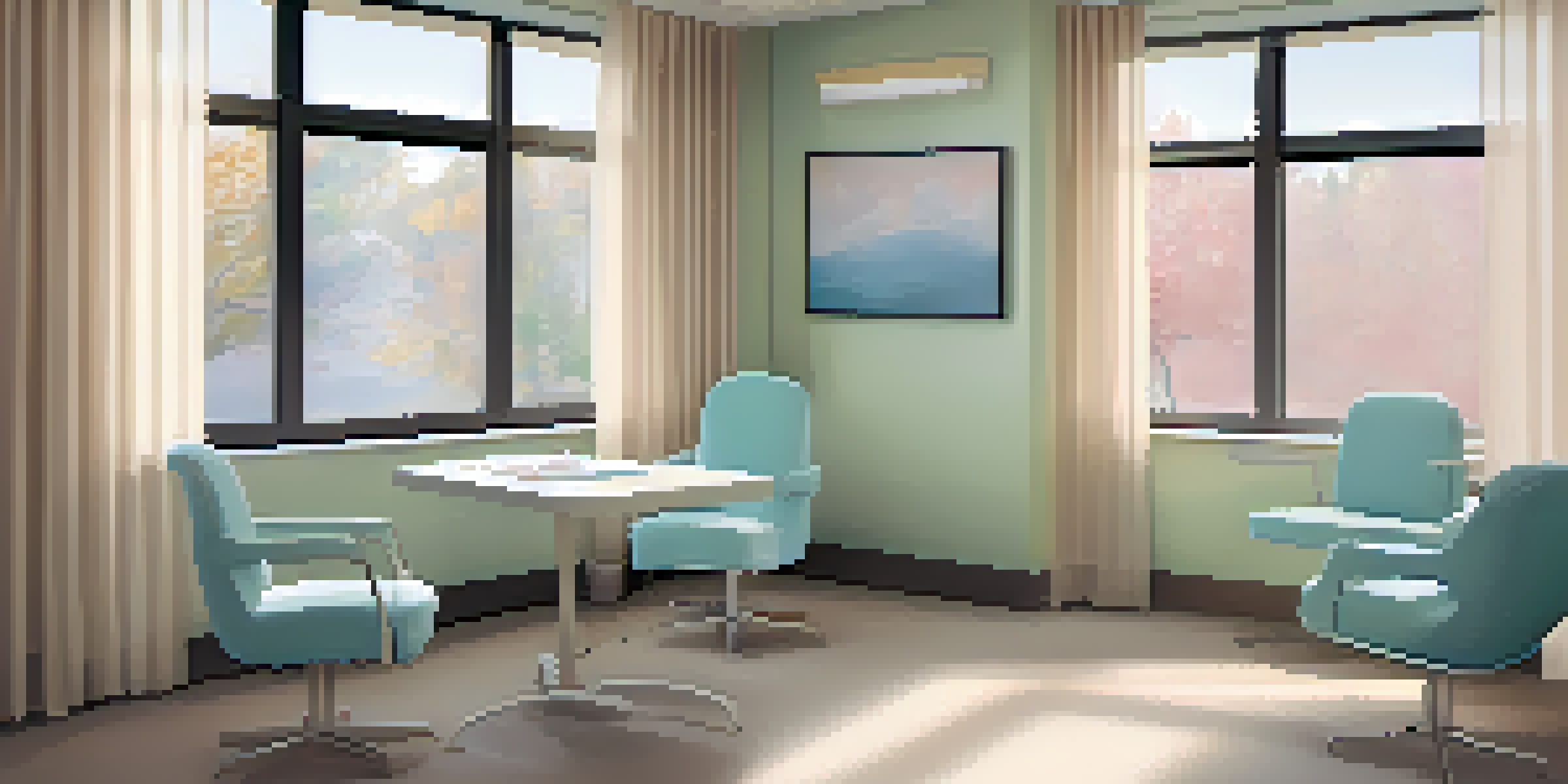 A well-lit consultation room in a fertility clinic with a modern desk and comfortable seating, decorated in soft pastel colors.