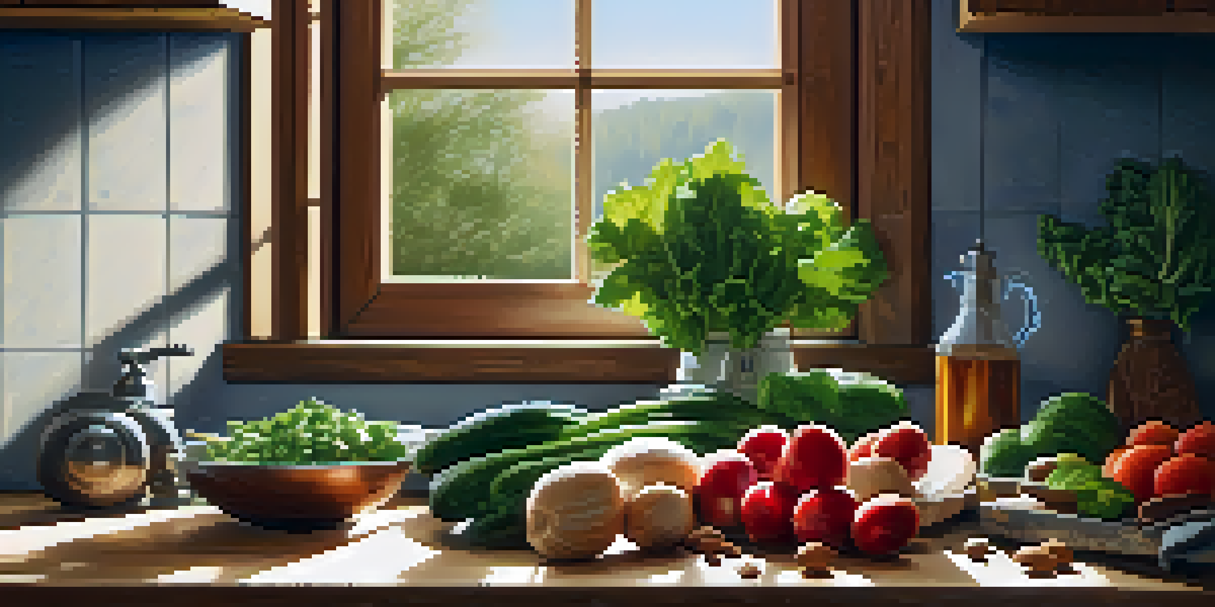 A kitchen with a cutting board, fresh vegetables, and nuts, with a person washing their hands at the sink to emphasize hygiene.