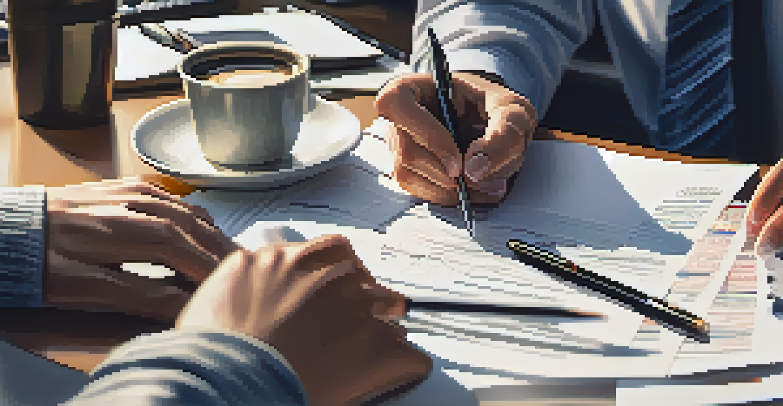 Close-up of hands writing on a notepad with a laptop open, depicting crisis intervention planning in a busy office environment.