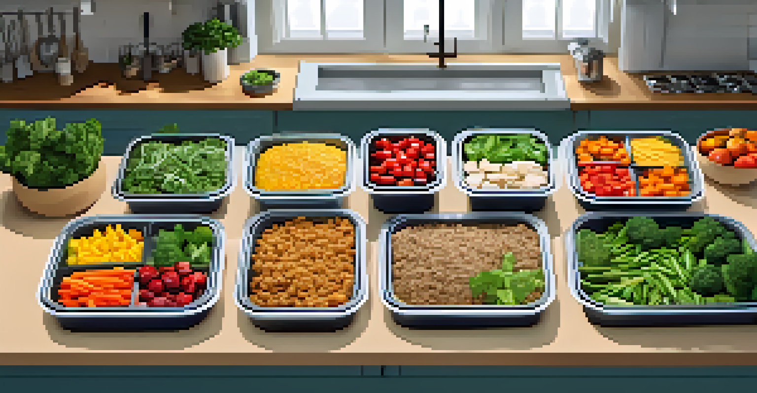 A meal prep station with neatly organized containers filled with colorful, nutritious meals ready for the week.
