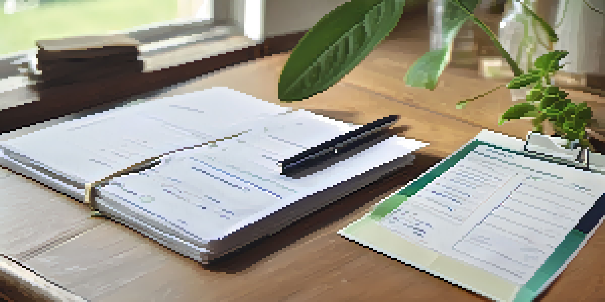 A close-up view of an organized vaccination record folder with cards and documents on a wooden table, illuminated by soft natural light.