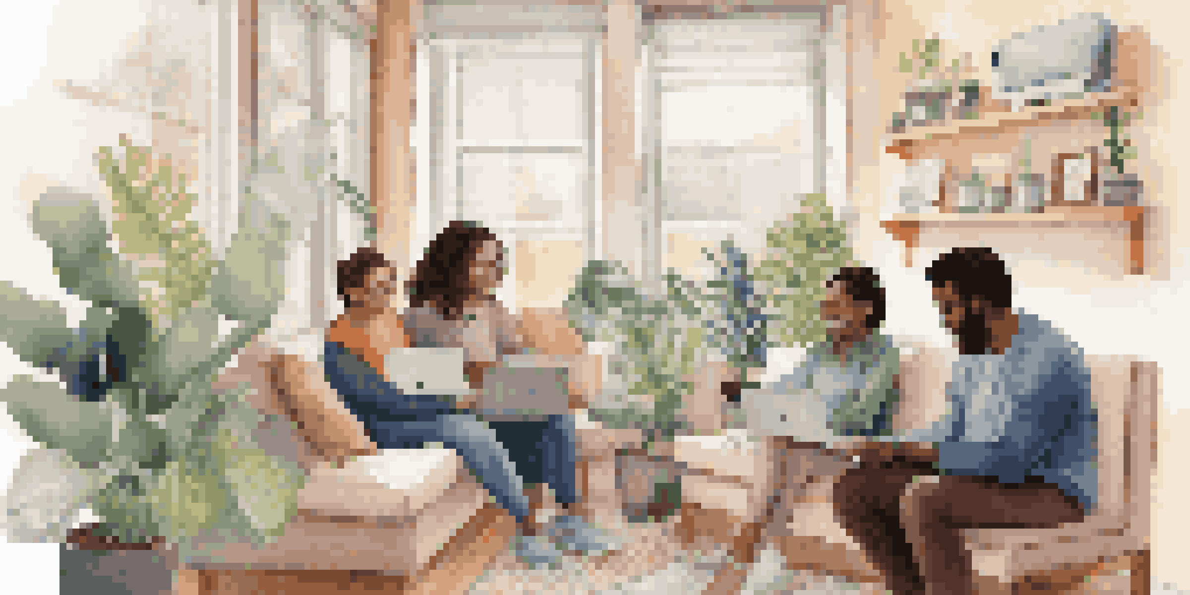 A diverse group of patients engaging in telehealth consultations from their homes, showcasing a warm and inviting environment.
