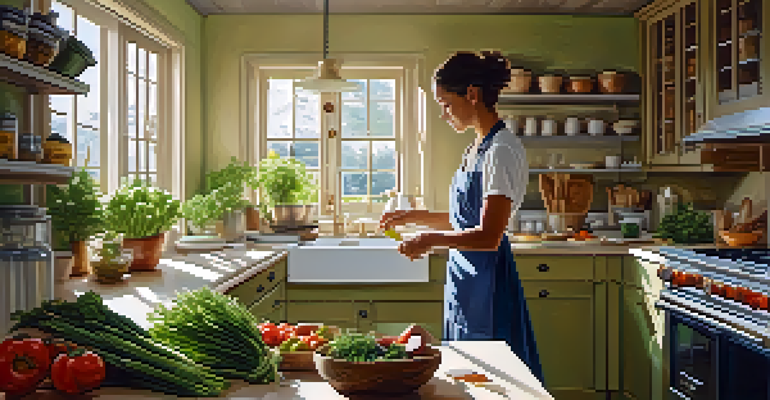 A person preparing a healthy meal in a bright kitchen filled with fresh ingredients.