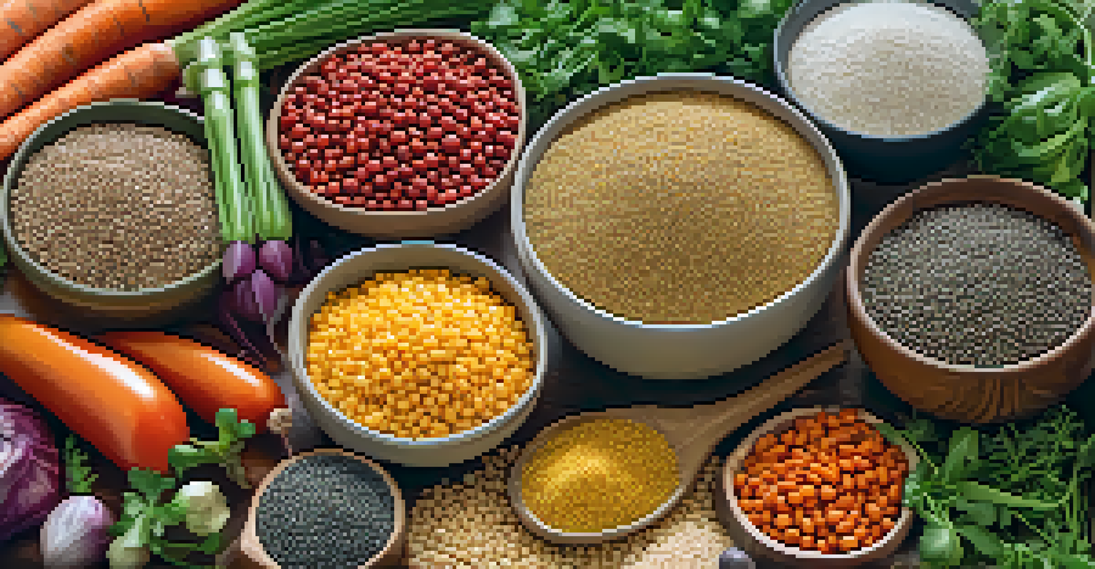 A bowl filled with quinoa, chia seeds, lentils, and fresh vegetables in a sunlit kitchen.
