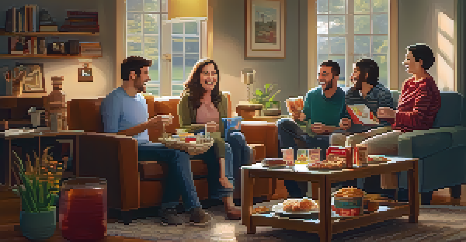 A family enjoying game night in a cozy living room, filled with laughter and snacks.