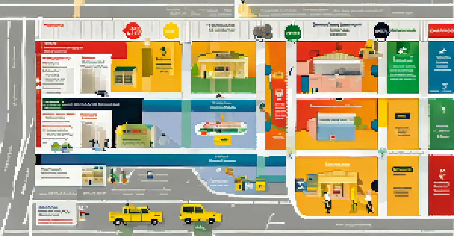 An infographic illustrating a simplified evacuation plan during an emergency with clear icons and bright colors.