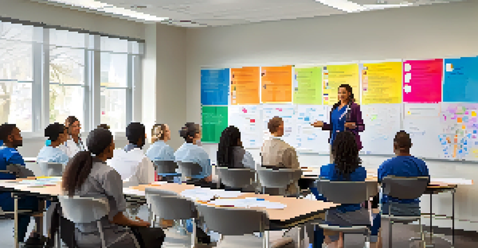 A diverse group of healthcare professionals participating in a cultural competency training session in a bright room.