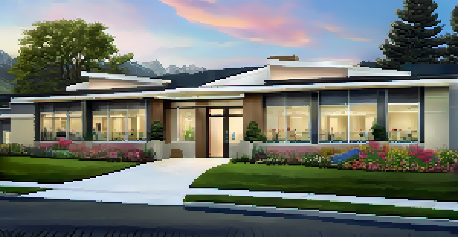 The exterior of a modern fertility clinic with a welcoming entrance and a sign that reads 'Fertility & Reproductive Health'.