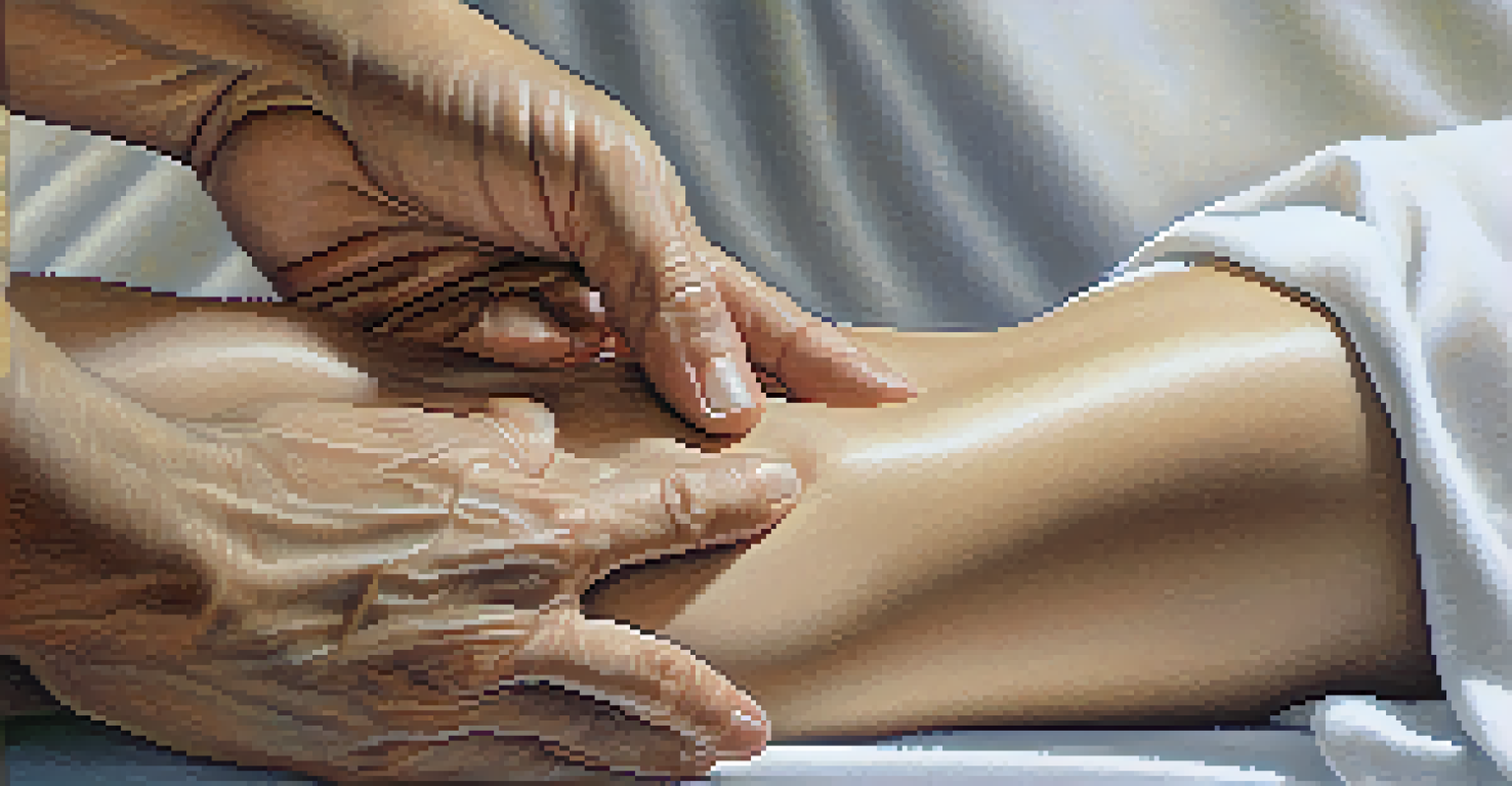 Close-up of hands performing Shiatsu massage on a shoulder, focusing on the gentle pressure and skin texture.