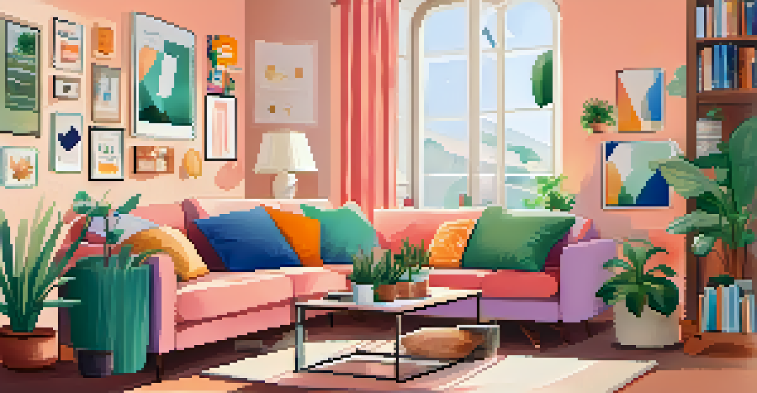 A smartphone displaying an uplifting social media feed in a cozy living room setting.