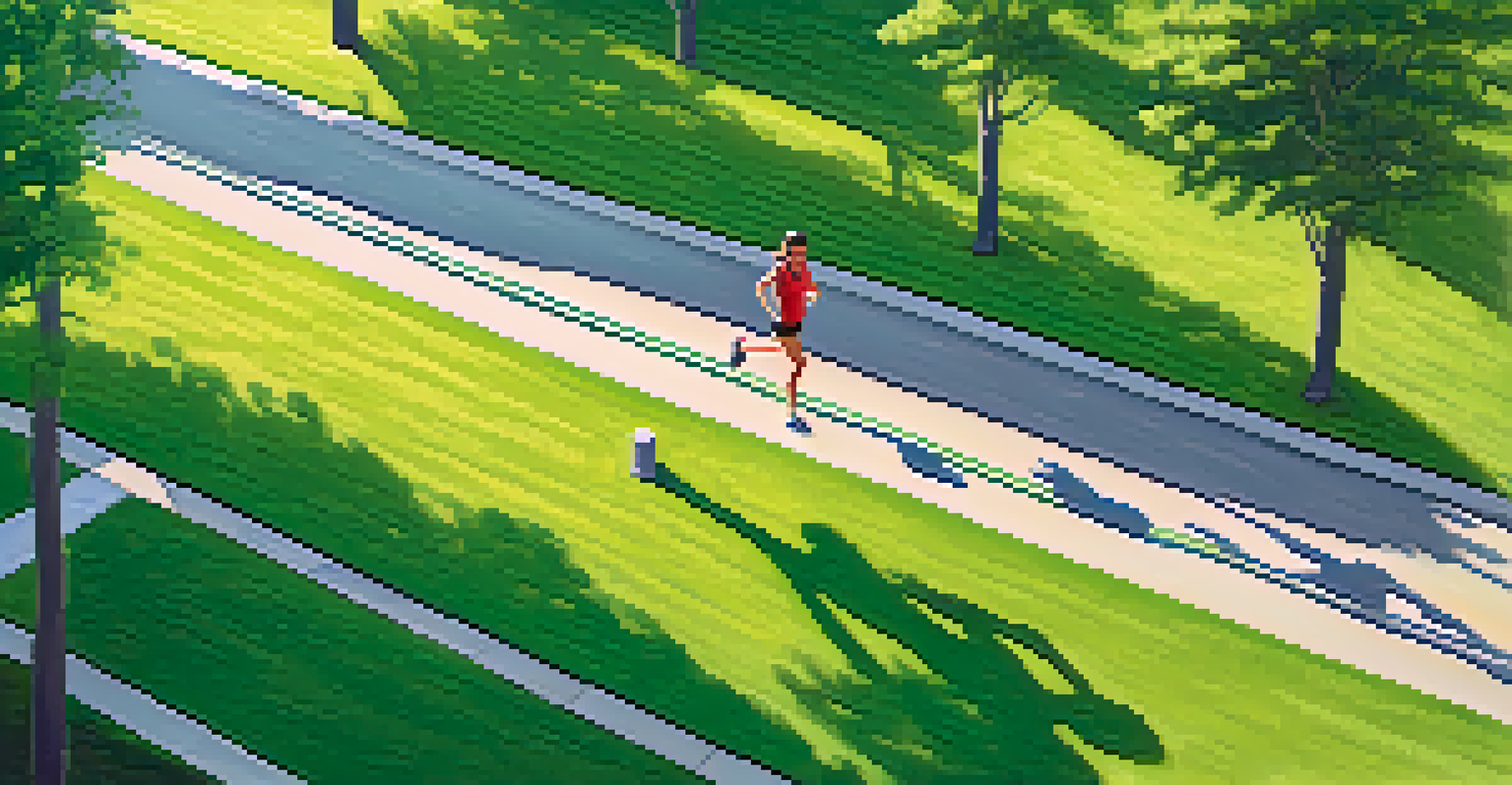 Overhead view of a person jogging in a park wearing a fitness tracker, surrounded by greenery.