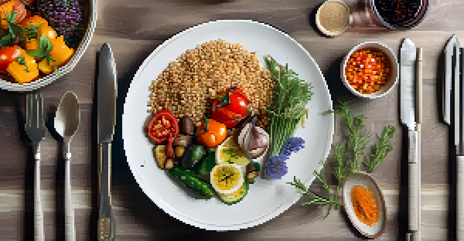 An overhead shot of a colorful plate of nutritious food, highlighting the beauty of mindful eating.