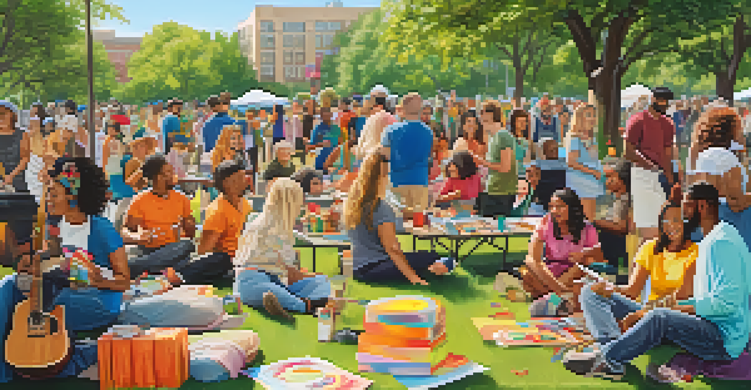 A lively park scene with people engaging in creative activities together.