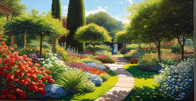 A person tending to a vibrant garden, pulling out weeds under a clear blue sky, symbolizing mental wellness.