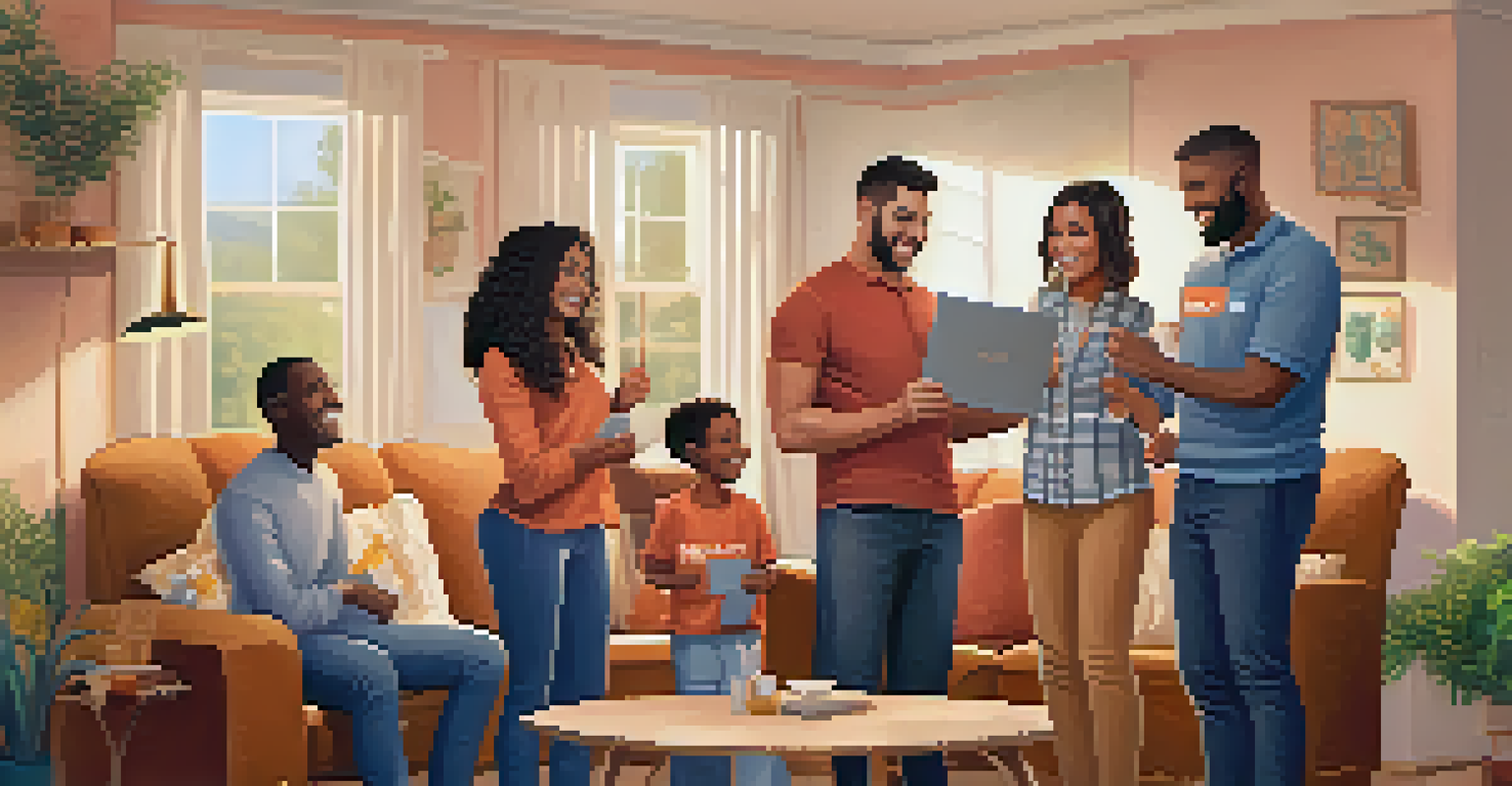 A happy family in their living room holding a sign that says 'We Got Vaccinated!' with warm colors and a cozy atmosphere.
