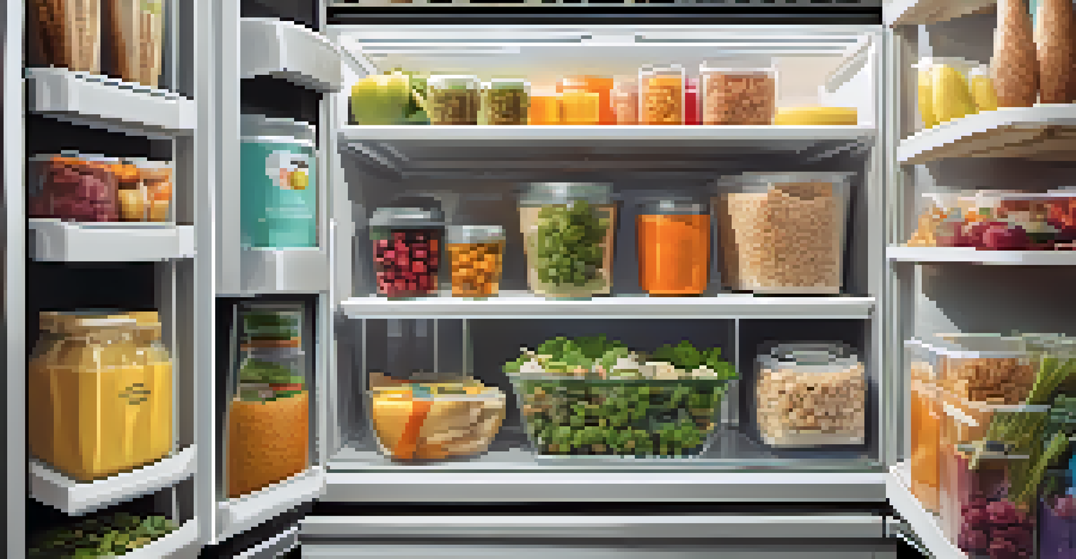 An organized fridge filled with healthy snacks, including veggies, nuts, and smoothie packs.