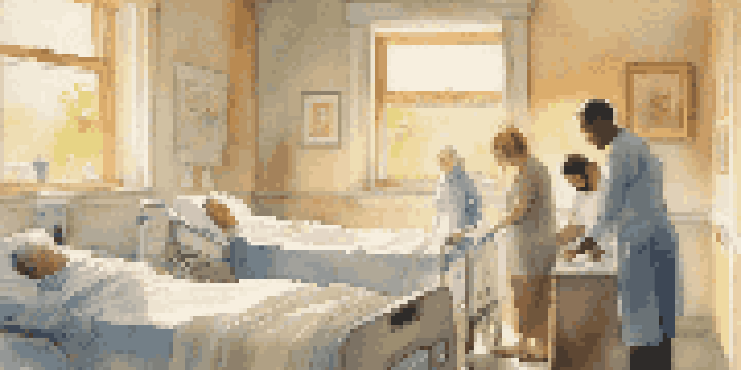 A patient in a hospital bed surrounded by loving family members, all sharing comforting moments together in a warm, light-filled room.