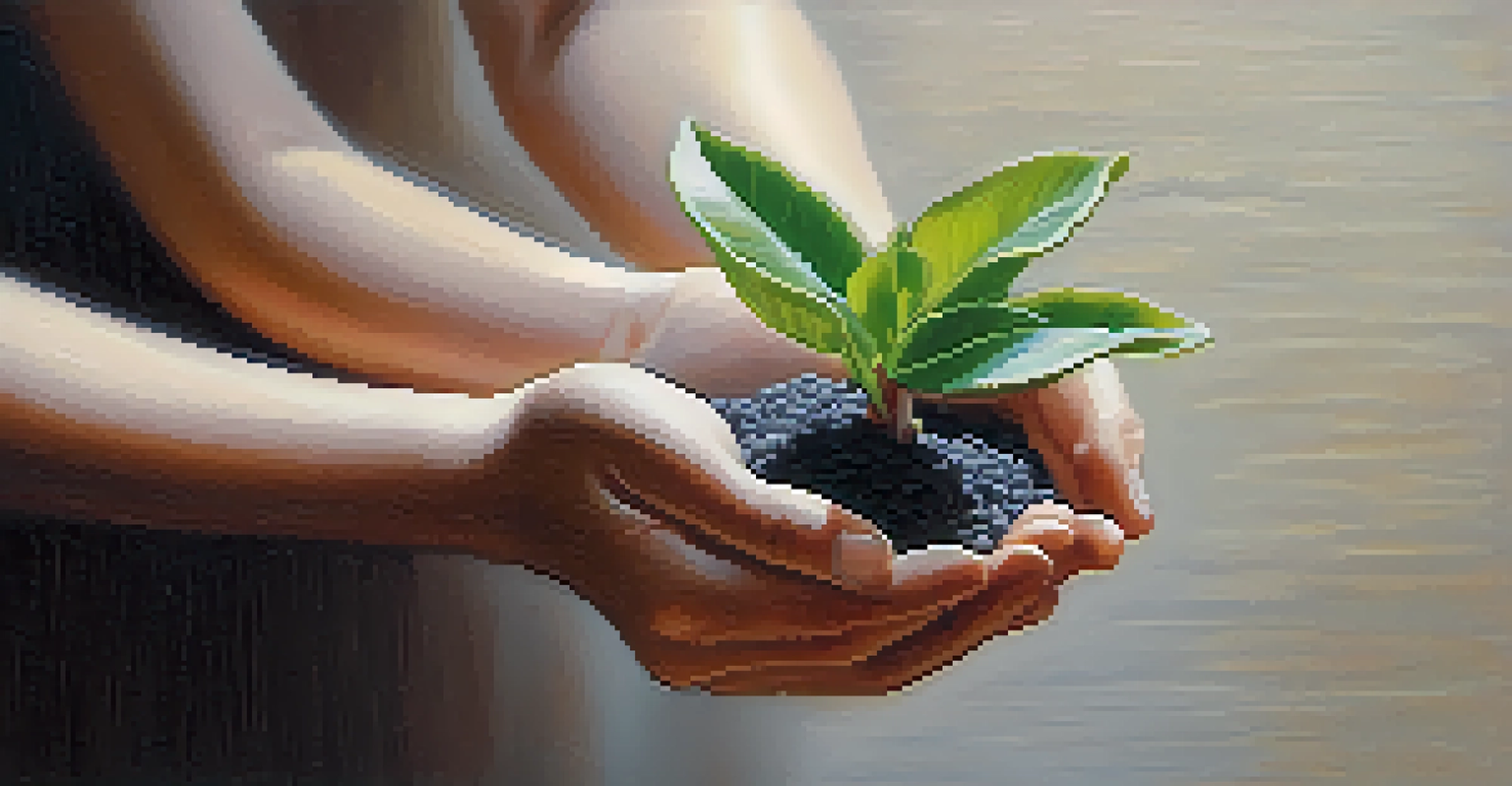 Hands gently holding a small plant, symbolizing growth, with a soft natural background.