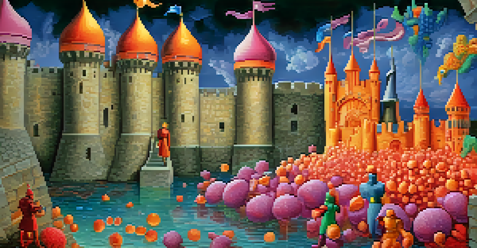 An artistic depiction of the immune system as a fortress with cells as knights defending against pathogens.