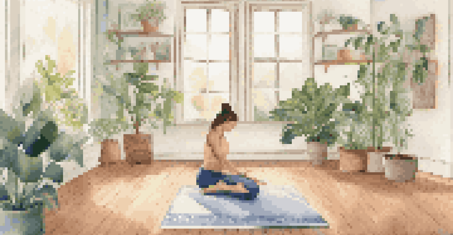 A person practicing yoga on a mat in a bright room filled with plants, emphasizing mindfulness and digital detox.