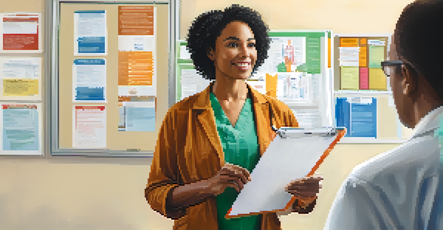 A confident woman discussing health with a healthcare professional in a bright doctor's office.