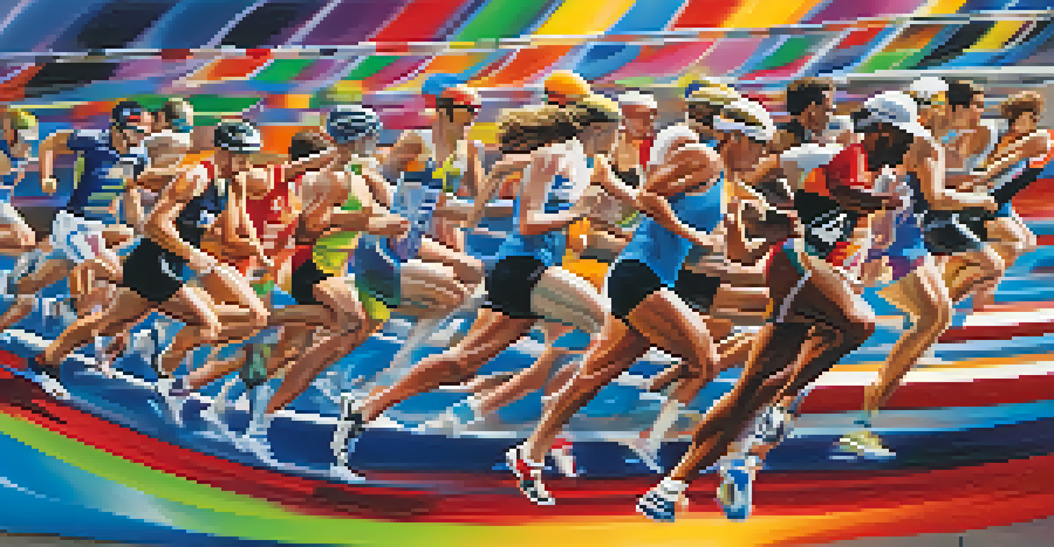 A colorful DNA helix intertwined with images of athletes in different sports, illustrating the link between genetics and fitness.