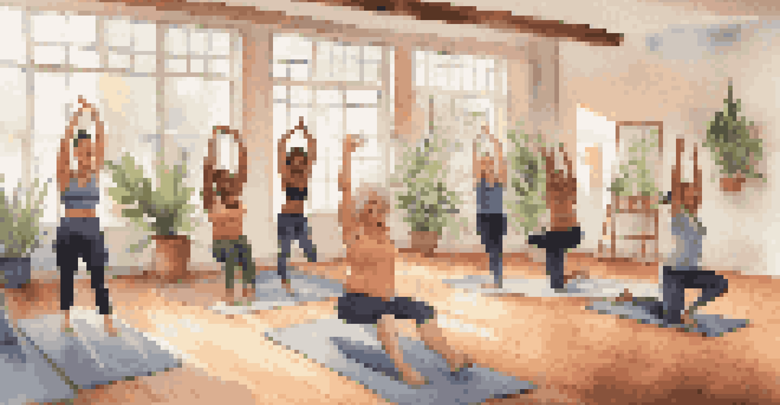 Friends enjoying a fitness class in a bright, cozy room, promoting friendship and support.