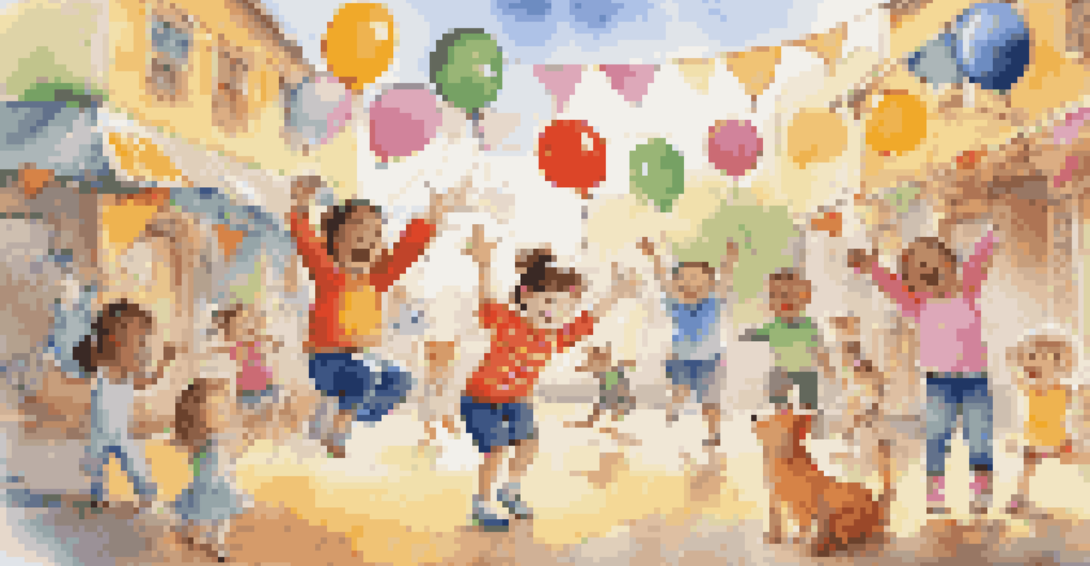 Children pretending to be animals while stretching in a vibrant and playful environment.