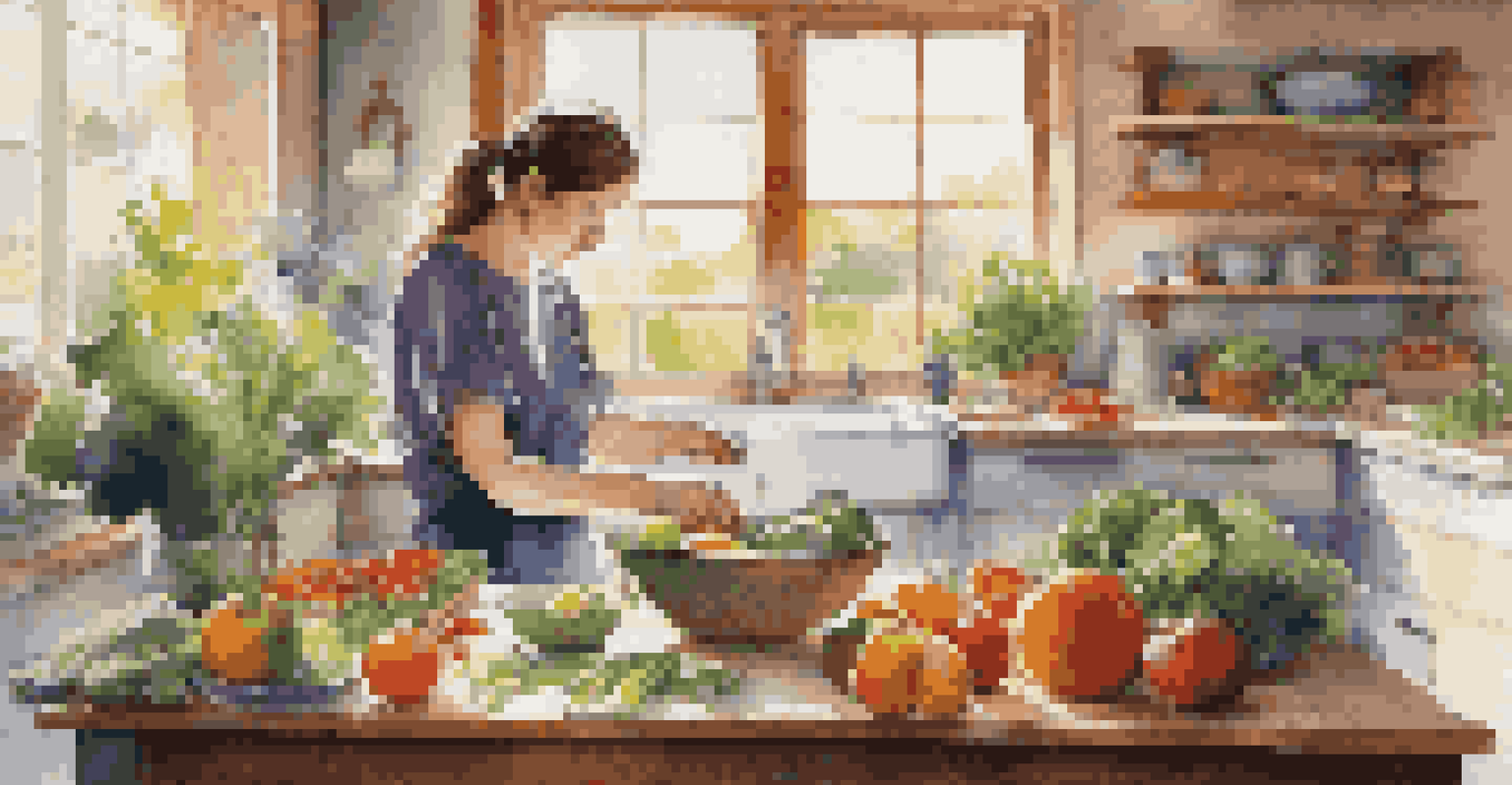 A person chopping vegetables in a bright kitchen filled with fresh ingredients, preparing a healthy meal.