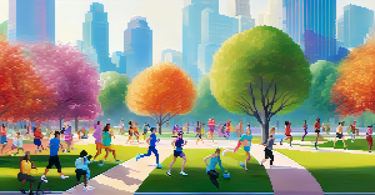 Wearable health technology like smartwatches and fitness trackers showing real-time health data in a park setting.