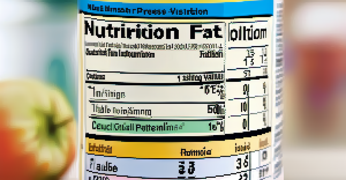 A close-up of a colorful food label showing nutritional information, with a blurred background.