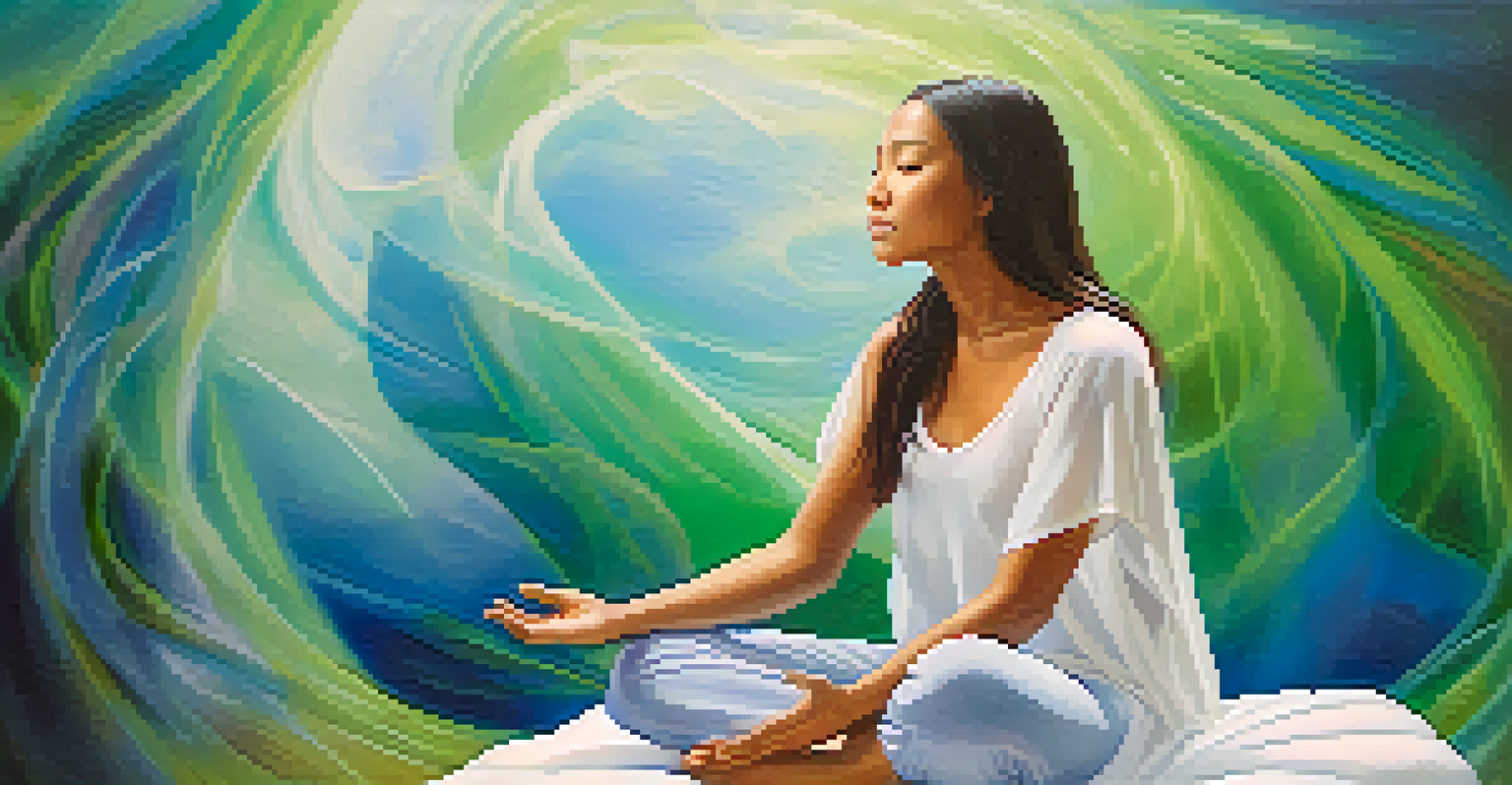 A person visualizing healing light while meditating, surrounded by soft, radiant colors that symbolize energy and tranquility.