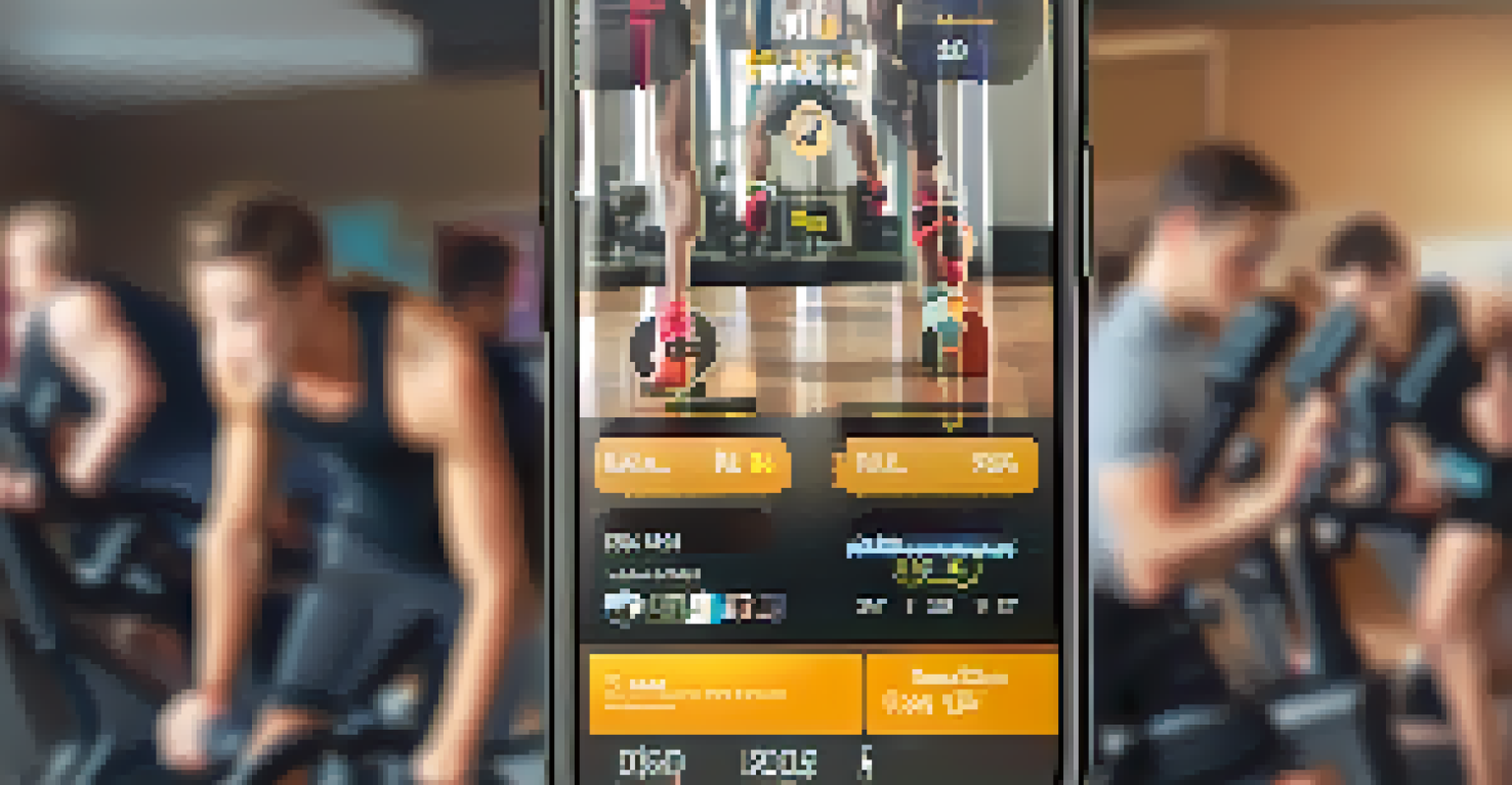 Close-up of a smartphone displaying a fitness app leaderboard in a gym environment.