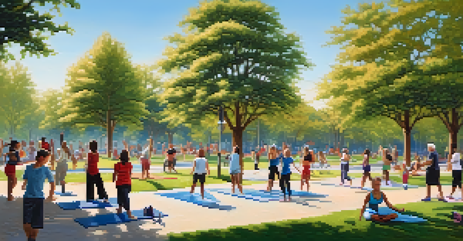 A group of diverse individuals participating in different physical activities in a sunny park, promoting bone health.