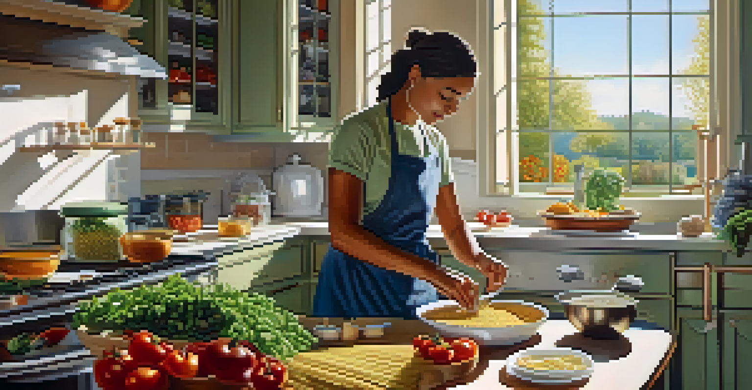 A person preparing a meal with low-GI ingredients like beans, vegetables, and whole-grain pasta in a bright kitchen.