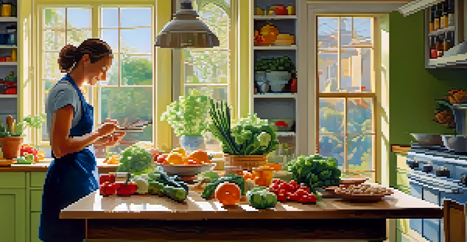A woman preparing a healthy meal in a bright kitchen with a calendar on the wall.