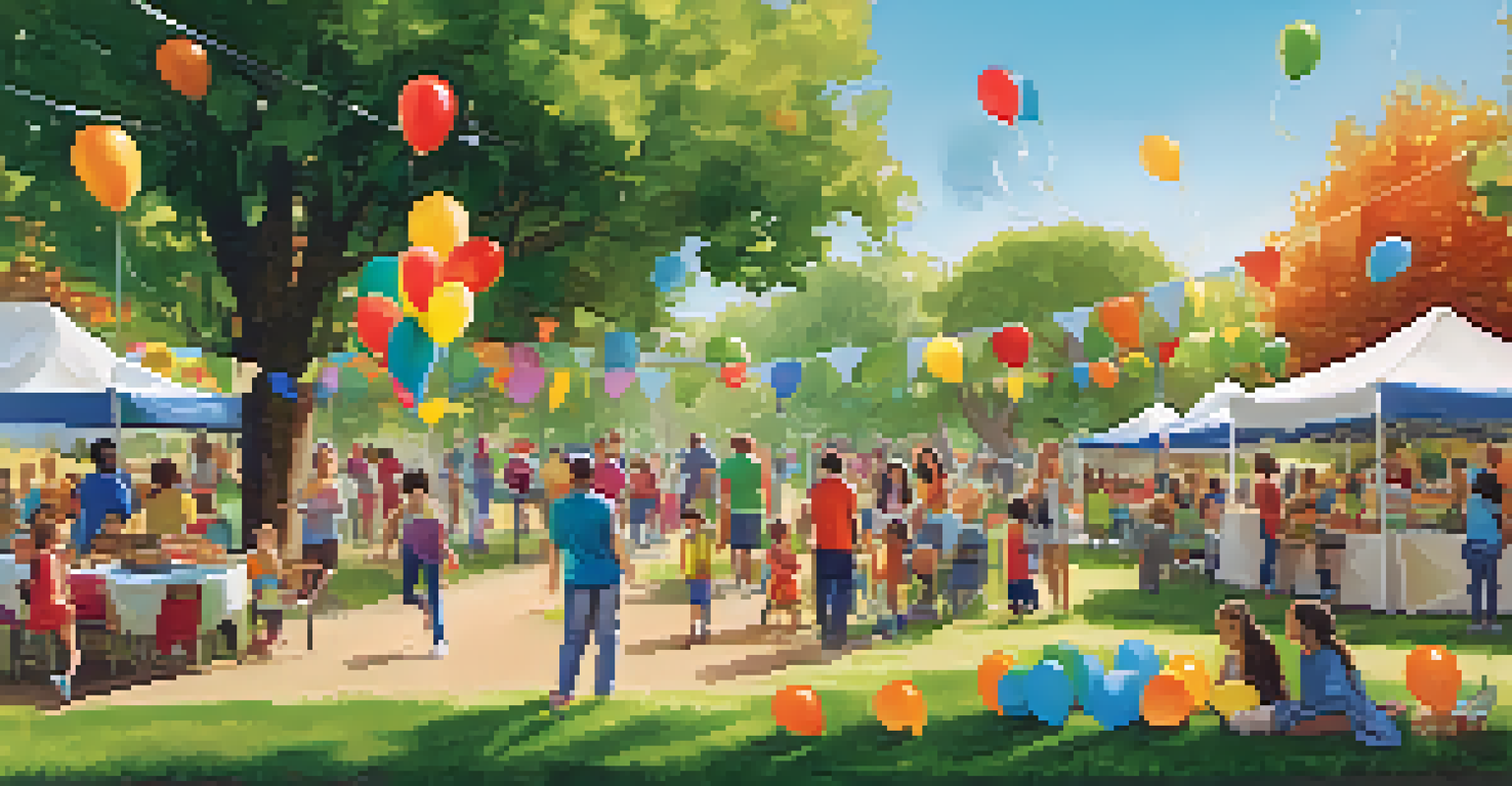 Families participating in a community event promoting food allergy awareness in a park, with engaging activities and a cheerful atmosphere.