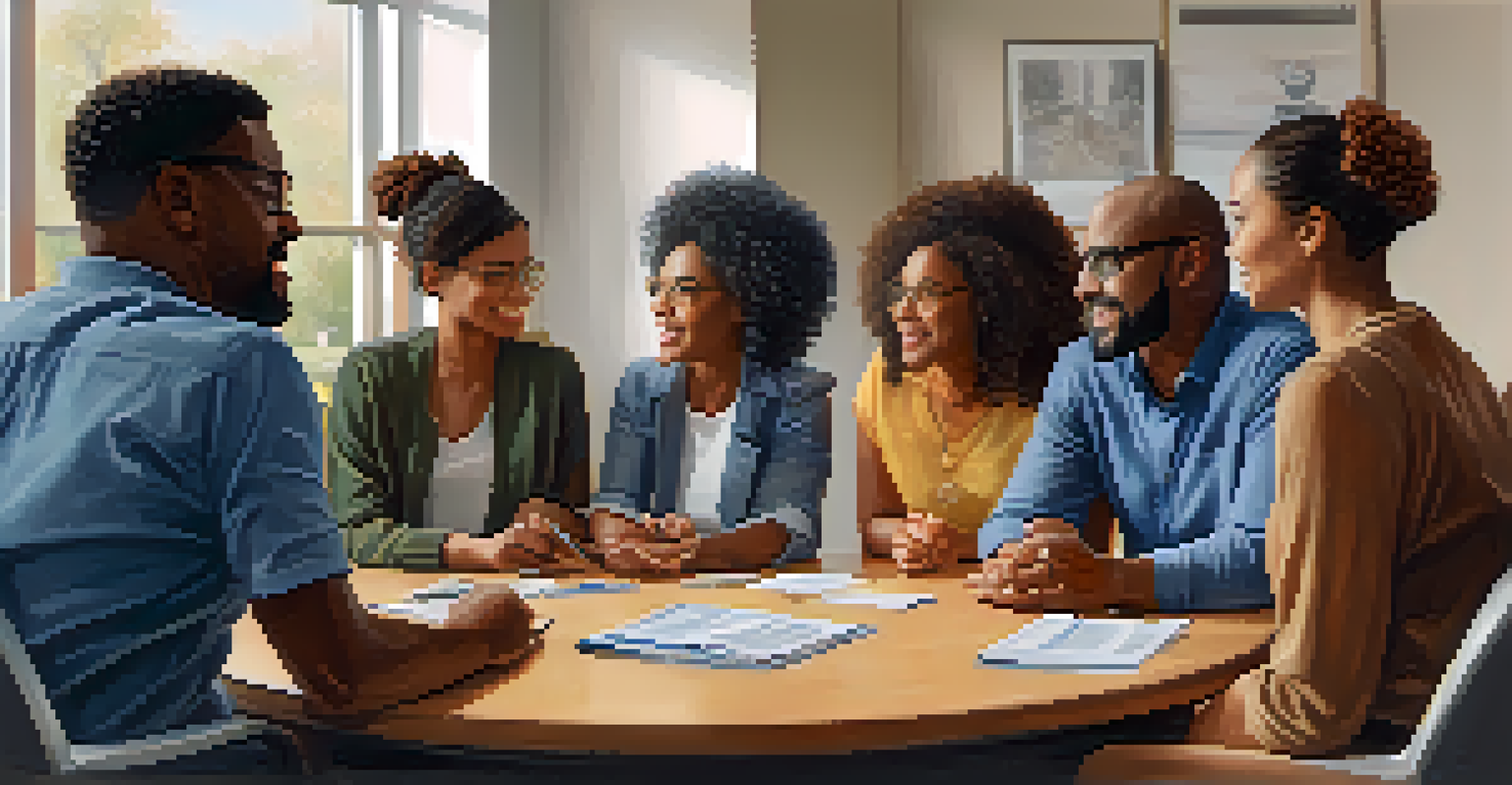 A diverse group of individuals in a supportive circle during a financial counseling session, highlighting community support.